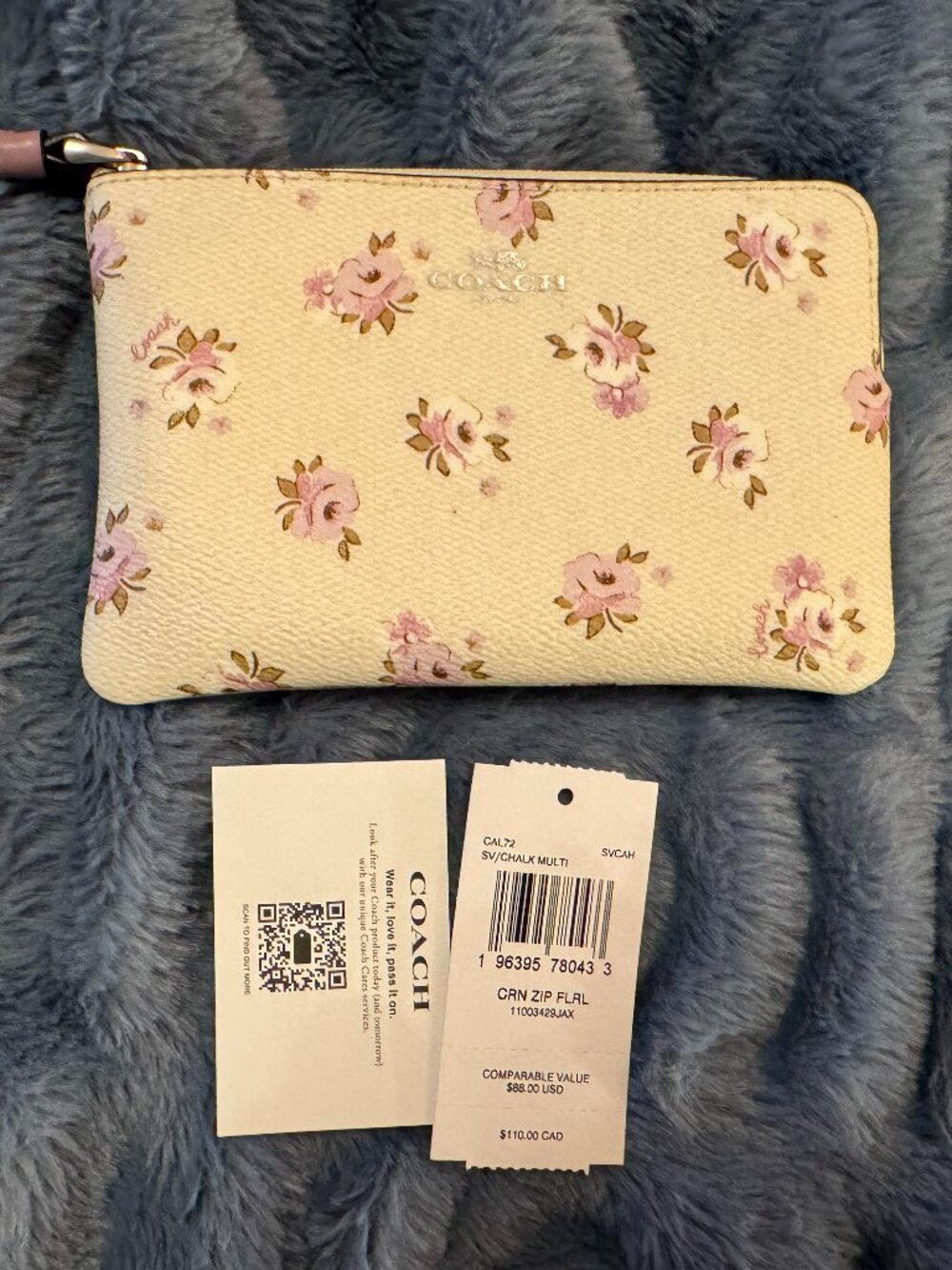 Coach Corner Zip Wristlet with Floral Print